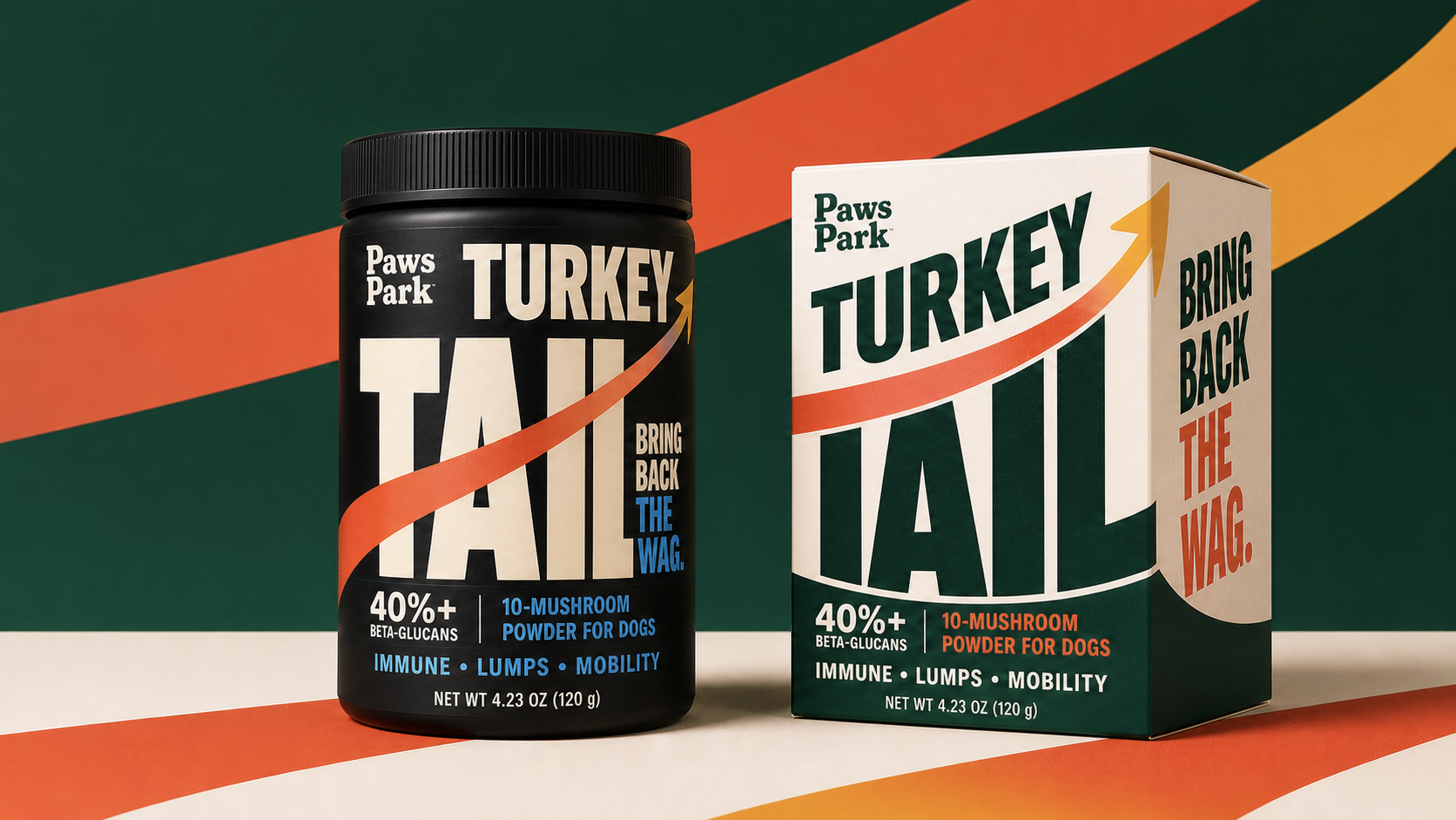 Paws Park Turkey Tail 120 g jar and outer box